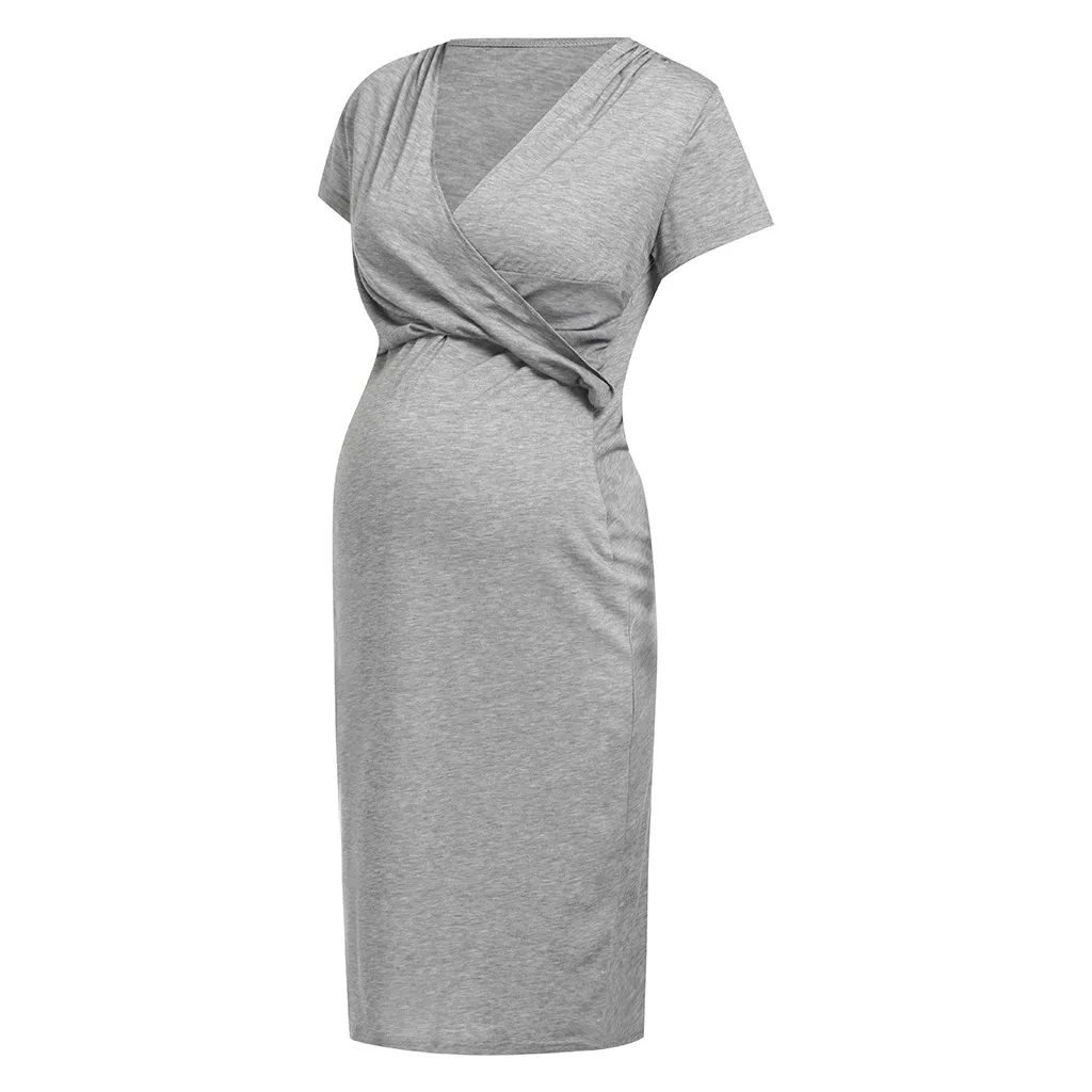 Gray Одежда для беременных; Топ для кормящих детей с короткими рукавами; одежда для сна; рубашка для беременных; одежда для грудного вскармливания; Ropa Embarazada Hamile Elbise - Color: Gray