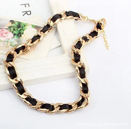 Трендовое золотистое большое массивное ожерелье чокер модное женское плетение