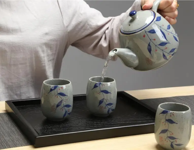 NOOLIM керамический большой чайник с ручкой винтажный ручная роспись синий и белый