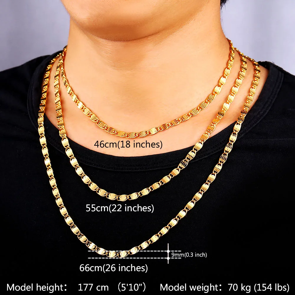 U7 Золотой/Серебряный Цвет Цепочки Ожерелье Браслет Ювелирные Наборы Стальная