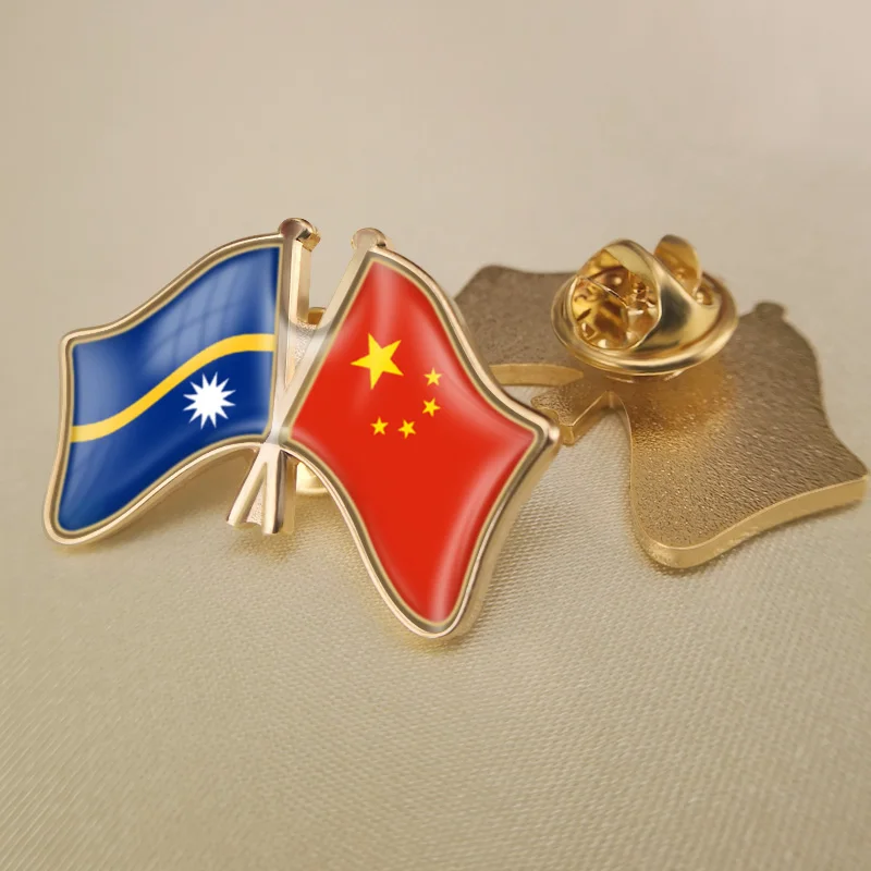 

Nauru and China Crossed Double Friendship Flags Lapel Pins Brooch Badges