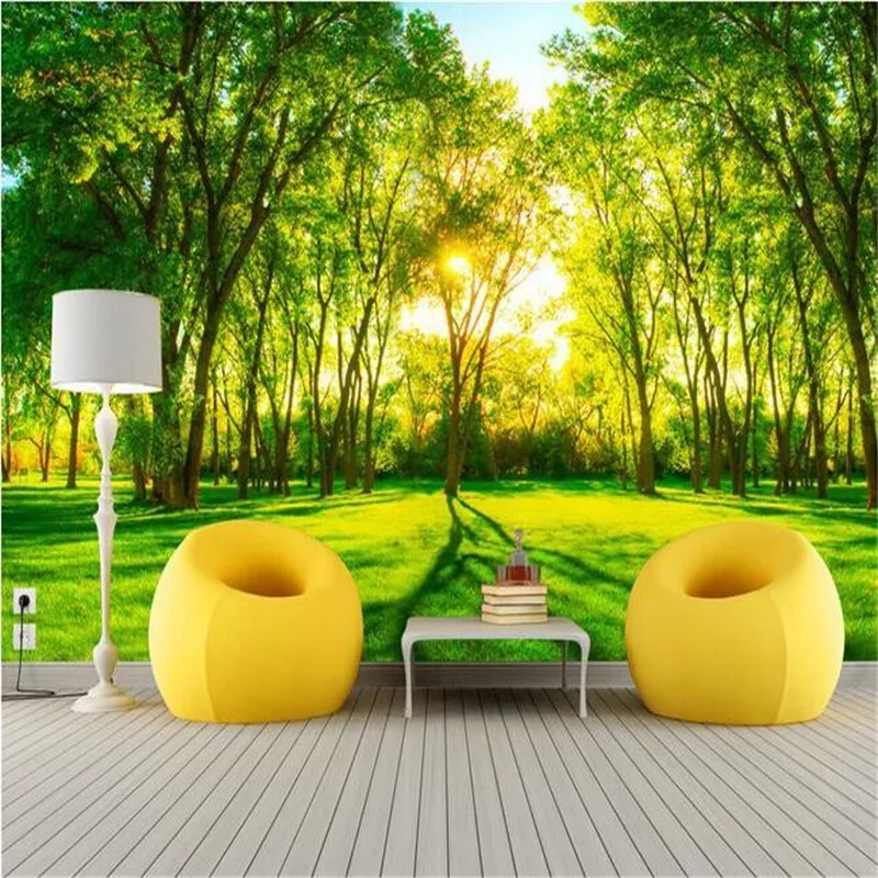 

beibehang 3d large wall high definition forest meadow morning sun bedroom bedroom living room TV background silk wallpaper