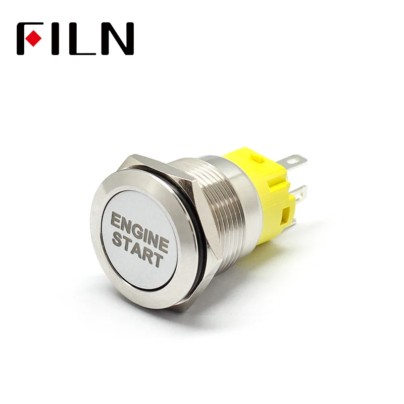 

19mm 12v 24v LED Momentary Latching Stainless Steel anti vandal waterproof metal Push Button Switch with engine start symbol