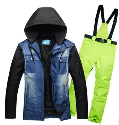 blue green Мужское зимнее пальто для сноуборда, дышащая куртка, мужской костюм для сноуборда, мужской пуховик для сноуборда и штаны, зимняя Лыжная куртка, пальто для мужчин - Цвет: blue green