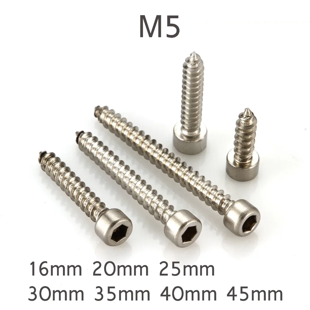 

20pcs M5 Round Head Hex Socket Self-tapping Screw 304 Stainless Steel Self Tapping Screw 16-50mm