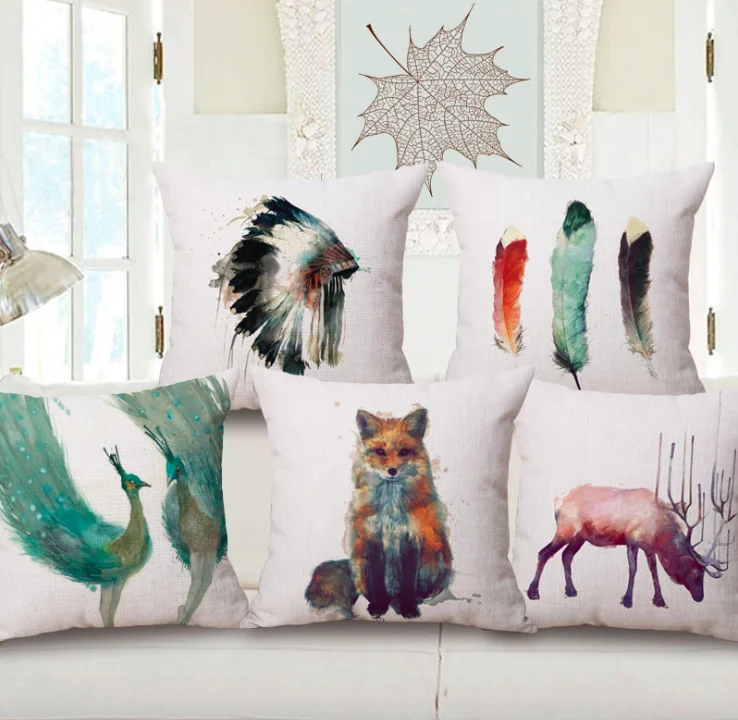 Винтажная индийская Наволочка на шею с изображением лисы и оленя льняная кровать