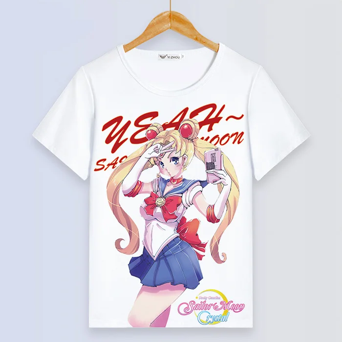Сейлор Мун Сексуальная Женская белая футболка Kawaii Луна кошка живопись Femme Футболка мультфильм короткий рукав летние топы Harajuku одежда - Цвет: 41