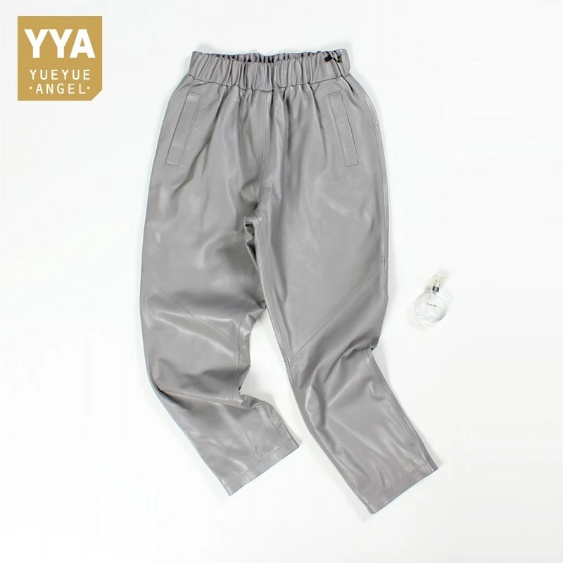 Женские шаровары из натуральной кожи винтажные повседневные брюки овечьей