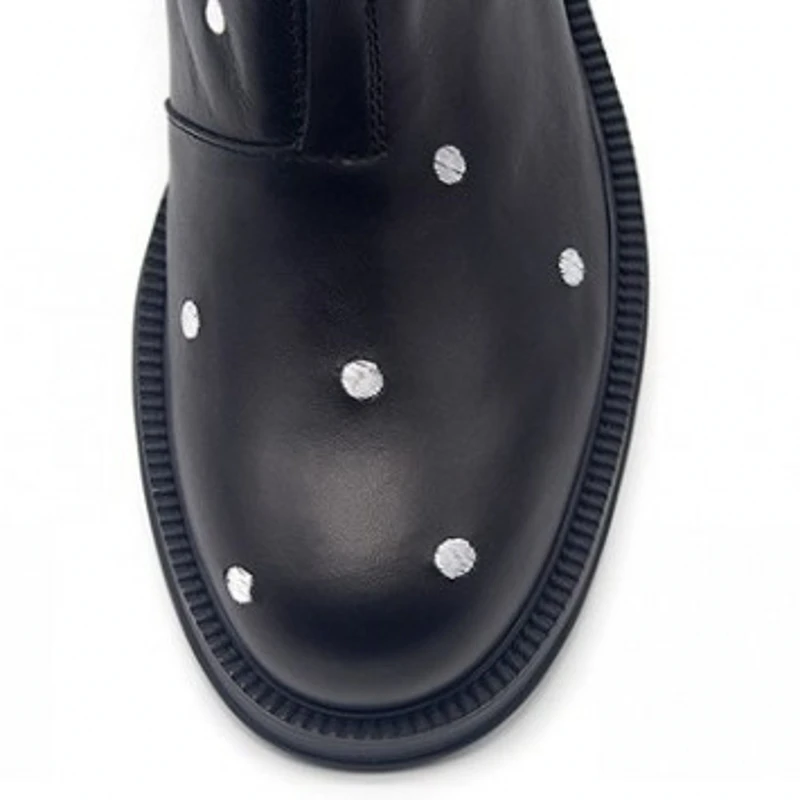 

New White Polka Dot Black Men Ankle Boots Round Toe Zipper Fashion England Style Genuine Leather Boots Autumn Winter Shoes