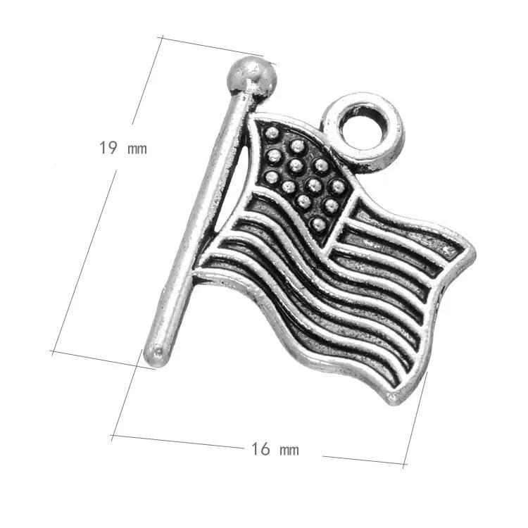 

500pcs 16*19mm DIY Jewelry Accessories antique silver color alloy tag American Flag charms pendant for bracelet CH0260