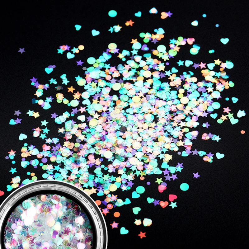 Глиттер для дизайна ногтей Красота Хамелеон смешанные цвета Звезда Сердце