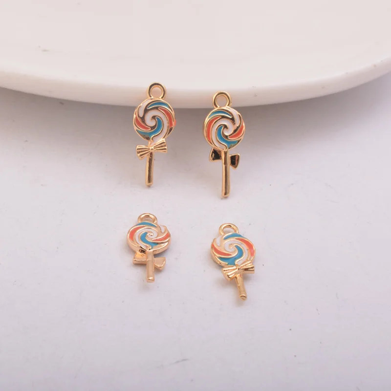 

4pcs 7*16MM High Quality Enamel Lollipop Charms Gold Color Plated Rainbow Candy Copper Pndants Accessories Diy Jewelry Making