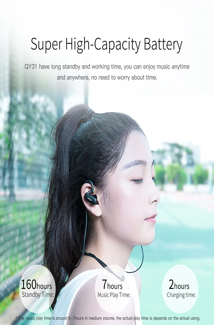 QCY QY31 Bluetooth наушники с микрофоном беспроводные наушники спортивные IPX4 наушники стерео гарнитура