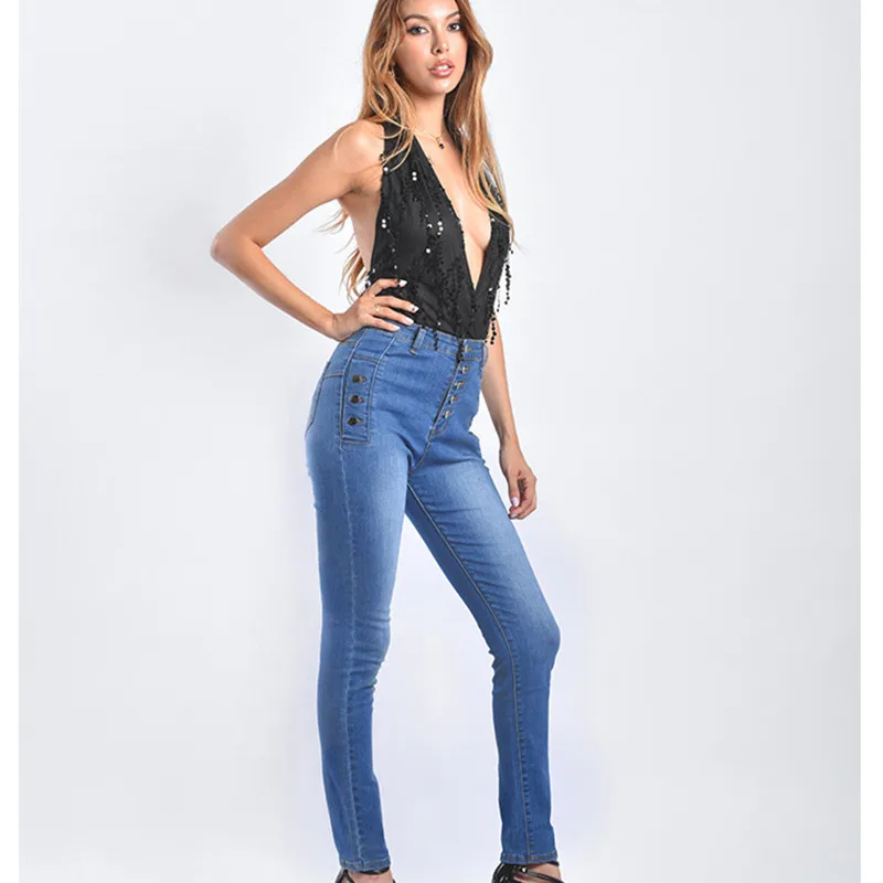 Джинсы облегающие Женские с завышенной талией синие | Женская одежда