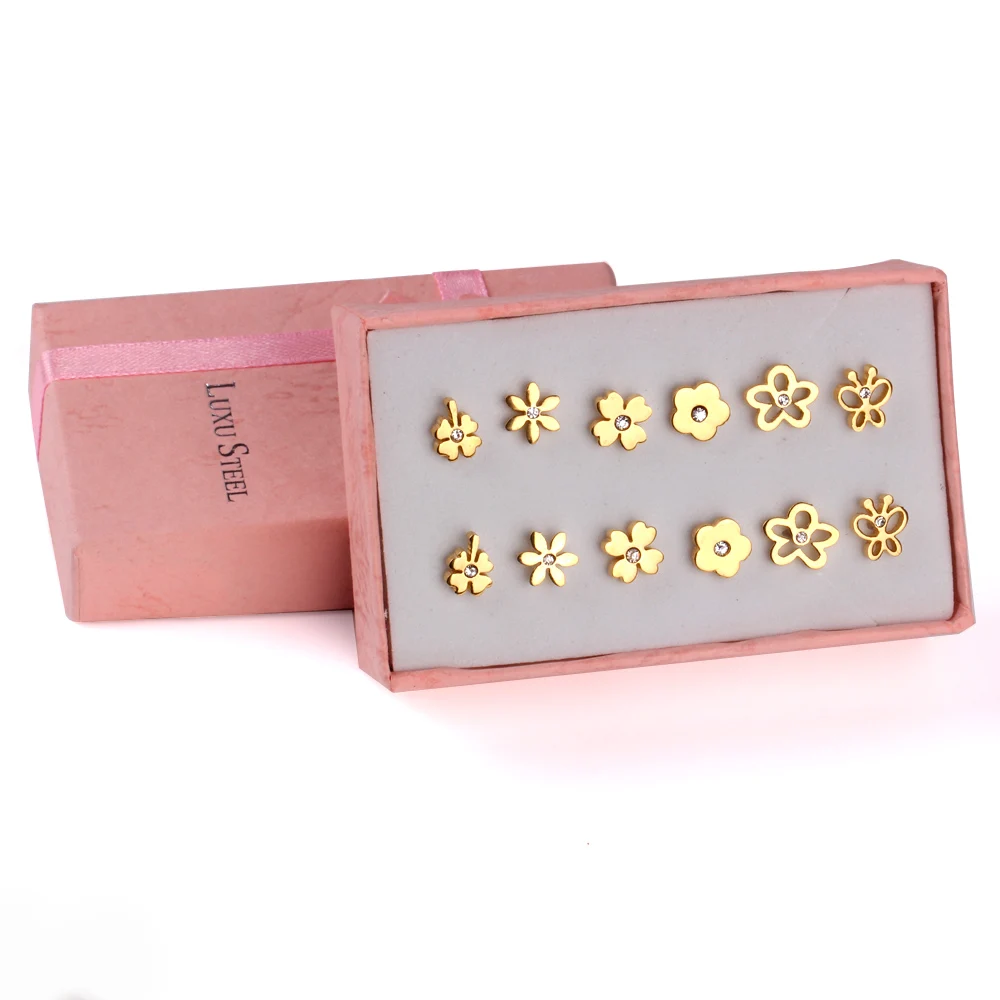 Комплект серег гвоздиков из нержавеющей стали с фианитом|fashion stud earrings|stud