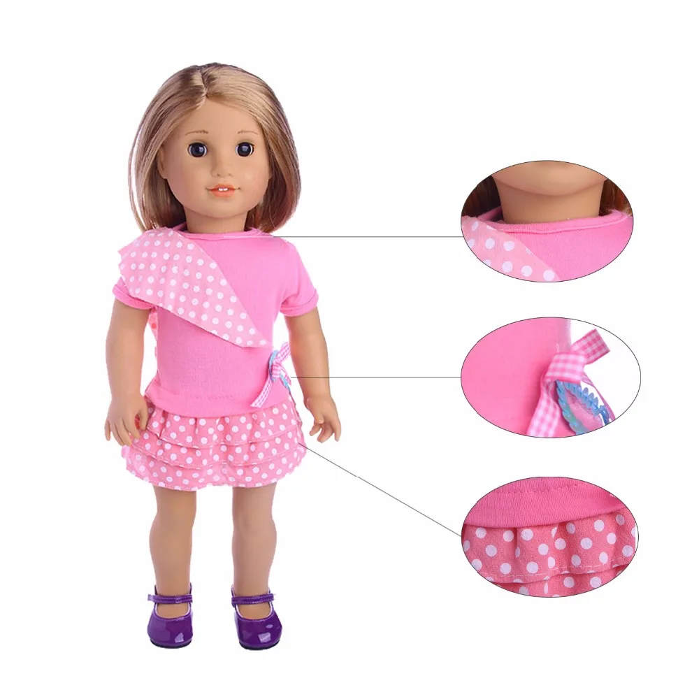 

Doll Clothes cute Pink polka dot bow dress fit Doll For 18 inch, Children best Birthday Gift b609