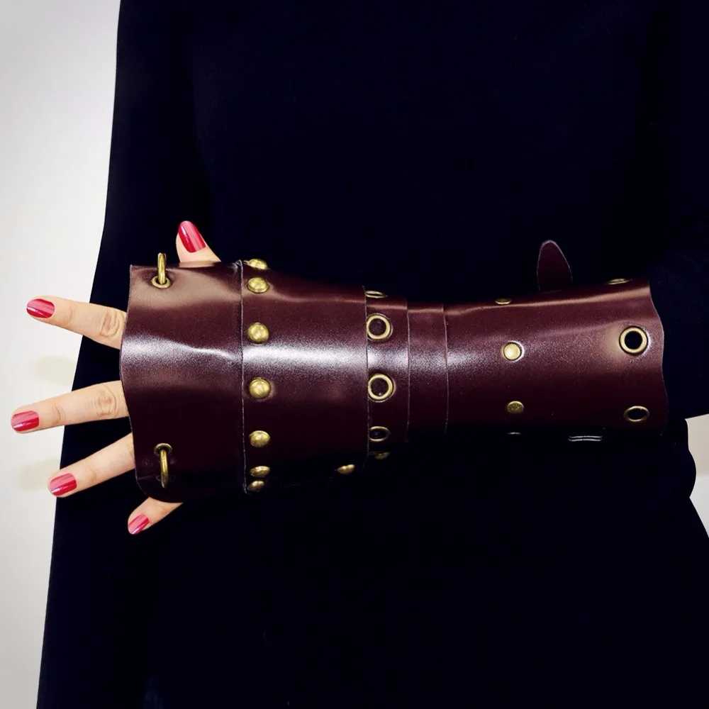 

Cosplay Props Faux Leather Wide Bracer Lace Up Warrior Brown Arm Armor Cuff String Steampunk Medieval Gauntlet Wristband