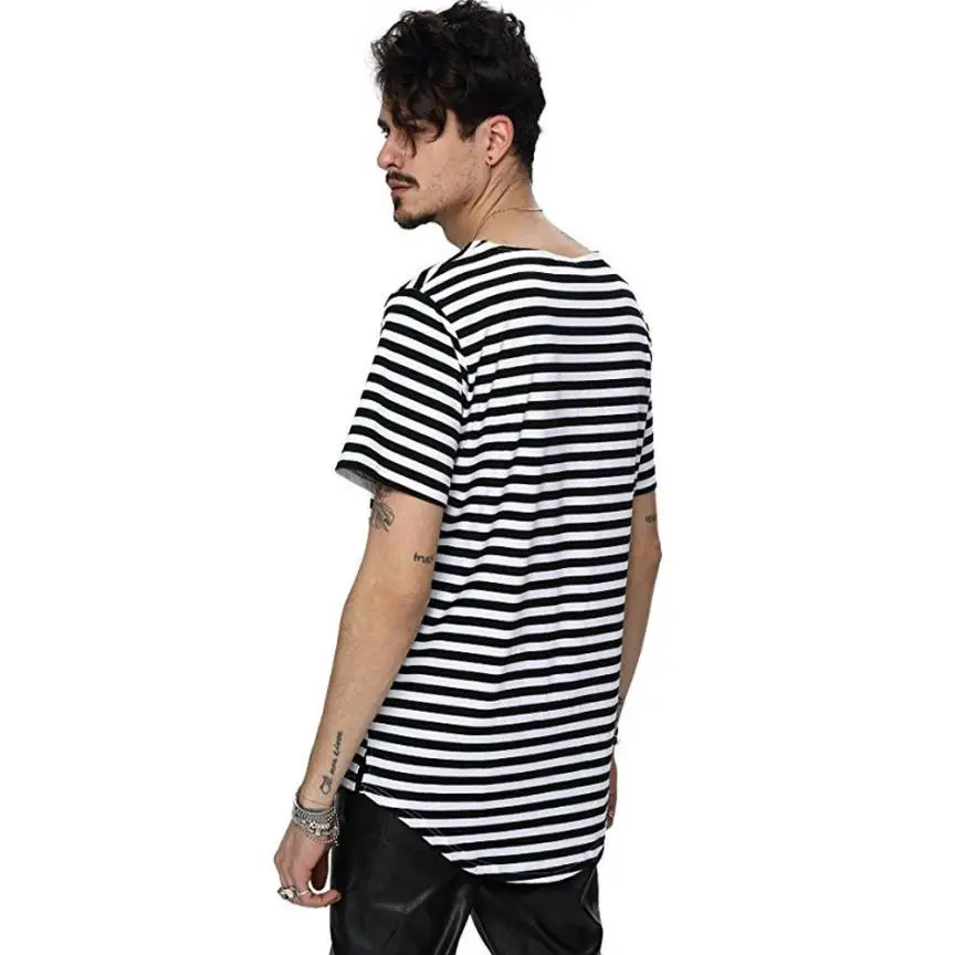 

Vogue Men Cotton Loose Stripe T-shirt Short Sleeved Tops Mens T Shirts Top Quality Tee Shirt Blouse Sous Vetement Homme #AA