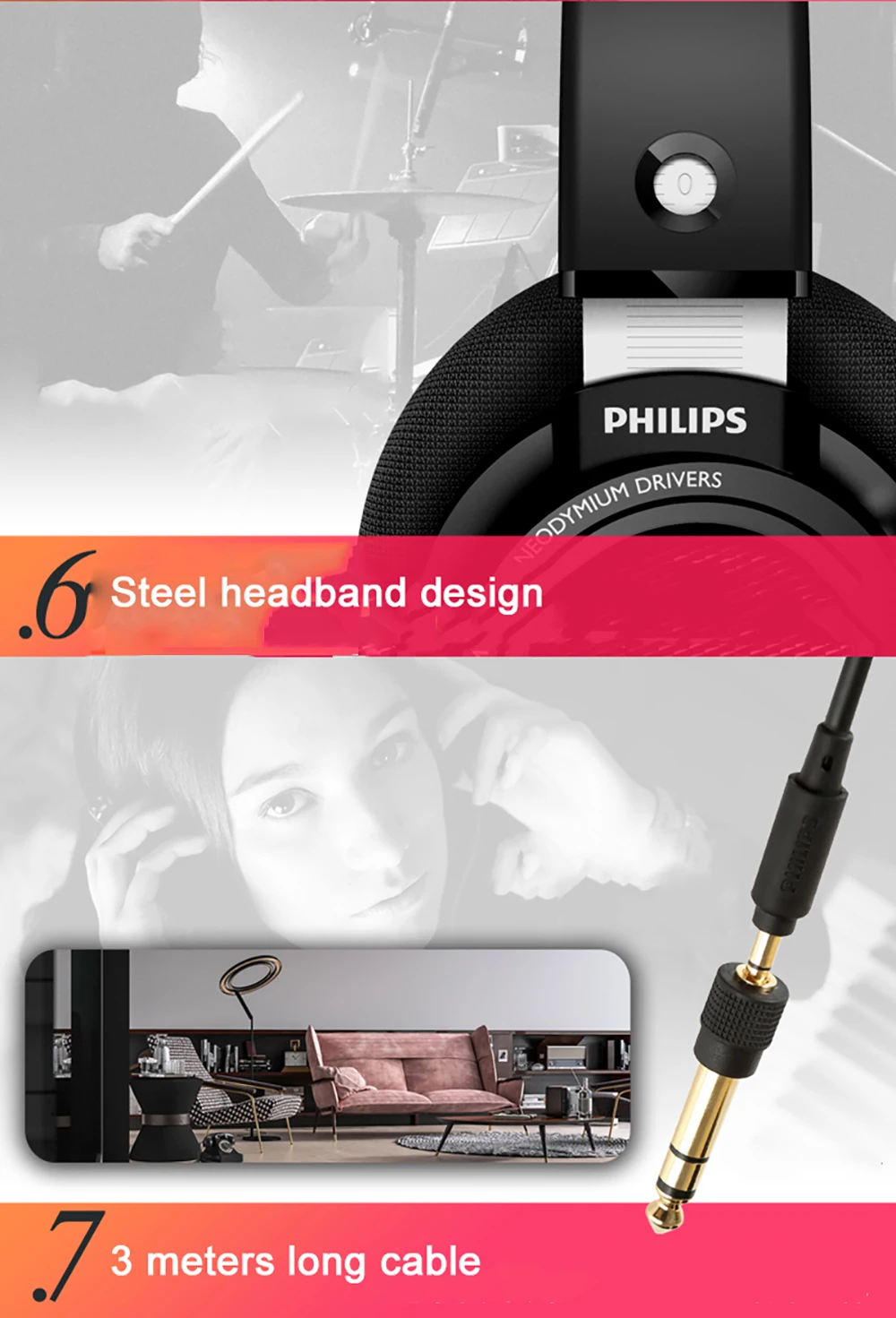 Оригинальные профессиональные Наушники Philips SHP9500 с активным шумоподавлением, 3 метра, гарнитура для Xiaomi, MP3, официальный тест
