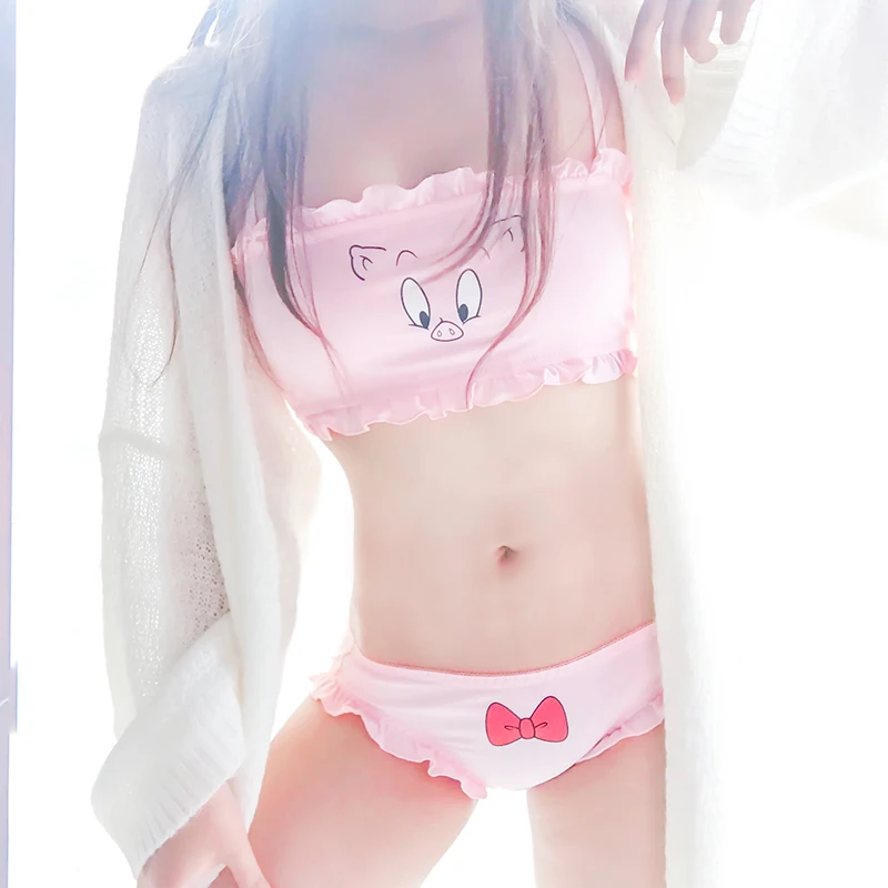 Kawaii Heart/комплект женского нижнего белья, бесшовный бюстгальтер «Лолита» с пуш-ап, комплект, пикантные комплекты для маленьких девочек с рюшами, интимные трусики