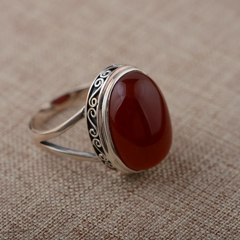 FNJ натуральное кольцо с красным камнем 925 пробы серебро anillos круглый S925 Тайский серебряные кольца для wo мужчин ювелирные изделия для мужчин
