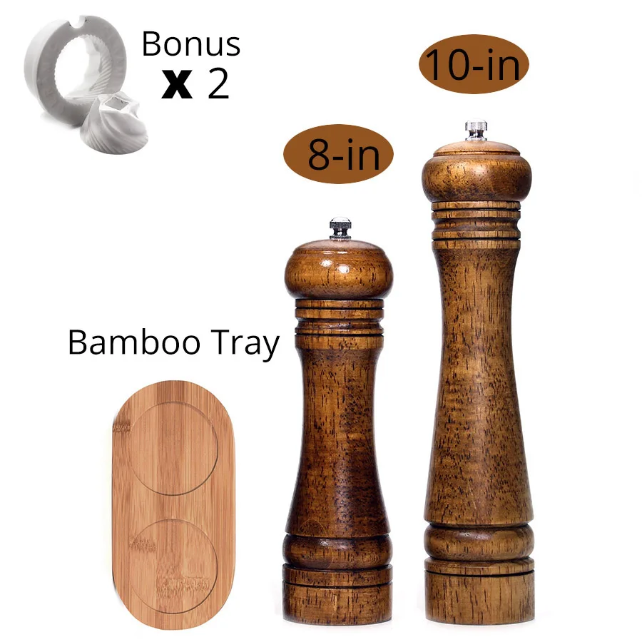 8 10 inch and tray Мельницы для соли и перца, мельница для перца из твердой древесины с сильной регулируемой Керамической шлифовальной машиной " 8" 1"-кухонные инструменты от Leeseph - Цвет: 8 10 inch and tray