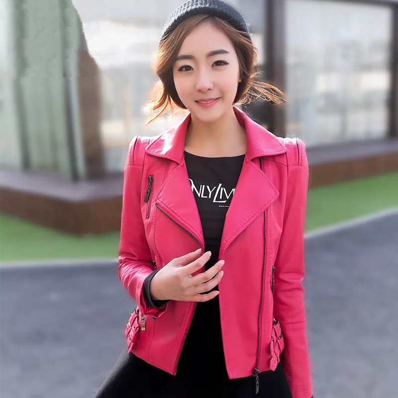 Женская куртка из искусственной кожи Dames Kleding тонкий короткий отложной воротник