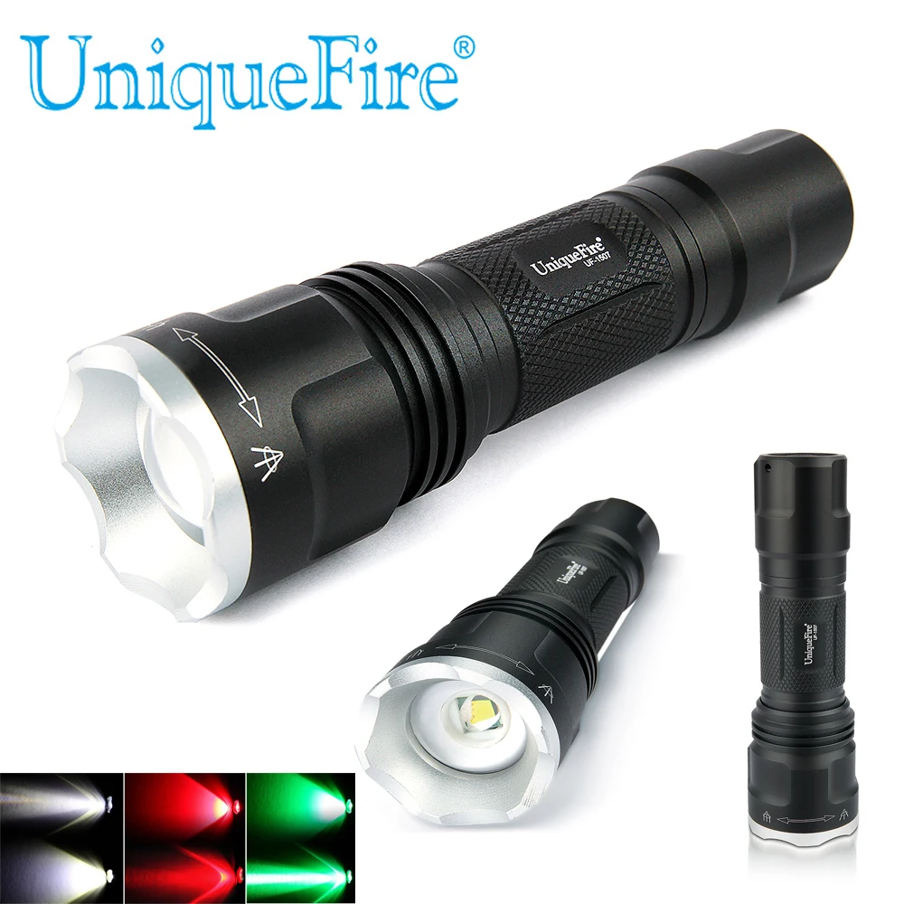 Uniquefire 300LM черный светодиодный фонарик зеленый/красный/белый свет 20 мм объектив Zoom