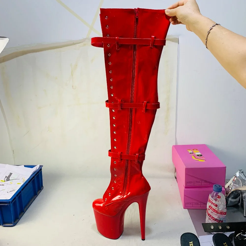 

High boots with 15-23cm high heels, round toe boots with buckle so sexy dancer that 8 inches to thigh high boots