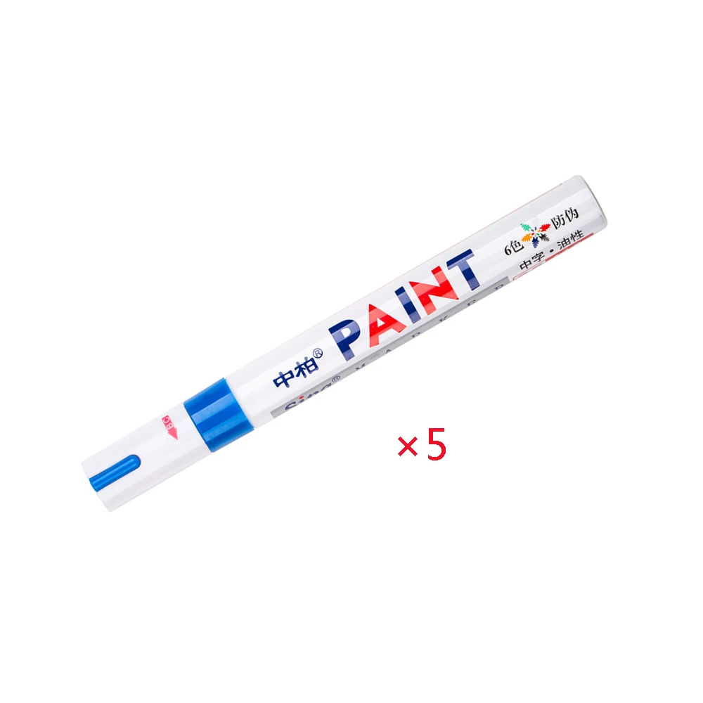 blue(5 Pcs) Перманентный маркер, 12 цветов, цветные водонепроницаемые масляные краски, ручки для карт, Ceremic Cup, сделай сам, резиновые шины, CD, металлические маркеры для краски - Цвет: blue(5 Pcs)