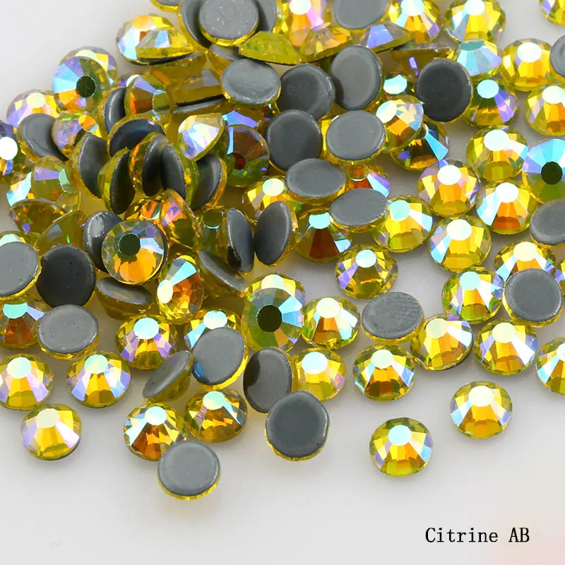 Citrine AB SS6-SS30 Многоцветный Кристалл AB горячей фиксации горный хрусталь супер блестящие стразы клейкие Стразы для дизайна ногтей ткань одежды - Цвет: Citrine AB
