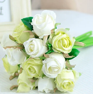 12pcs light green 1 букет искусственных роз, декоративные шелковые цветы, свадебные букеты для свадьбы, вечерние украшения для дома, свадебные принадлежности 1 - Цвет: 12pcs light green