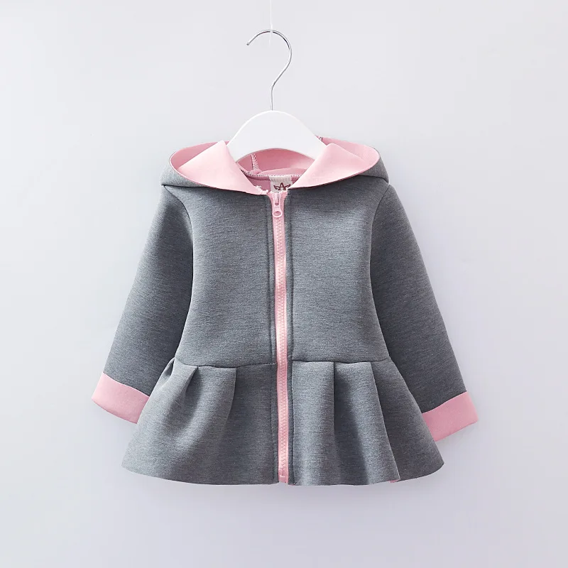 Baby Girl Rabbit Hooded Cotton Jacket for Autumn Spring Kid Space Outwear Pink and Grey 2 Colors | Детская одежда и обувь