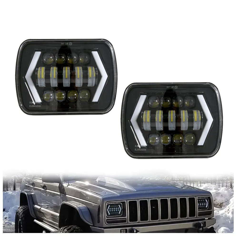 90 Вт 7X6 5X7 светодиодный фонарь со стрелкой Белый DRL Янтарный указатель поворота для Jeep Wrangler YJ Cherokee XJ Trucks H4 светодиодный квадратный фонарь