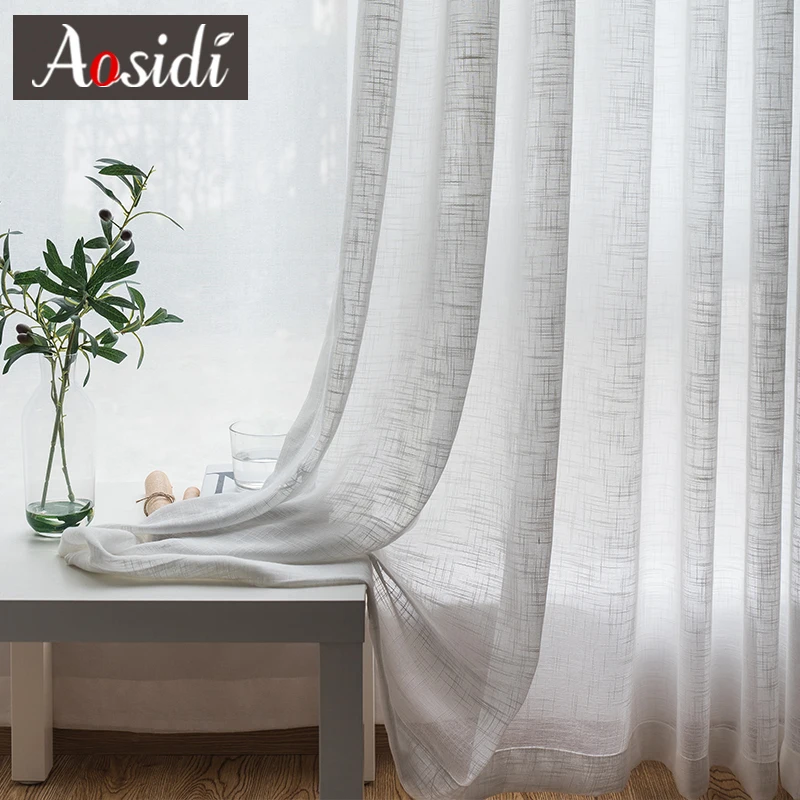 

White linen tulle curtains for living room Modem sheer curtains for bedroom Ready made voile curtains for kitchen window binds