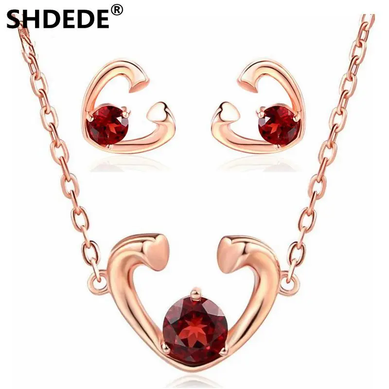 SHDEDE 925 Чистое серебро модное ожерелье в форме сердца серьги с подвеской