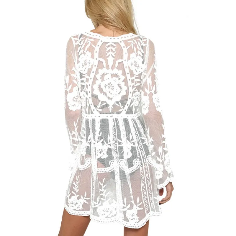 2019 женское сексуальное платье с цветочной вышивкой прозрачное пляжное длинными