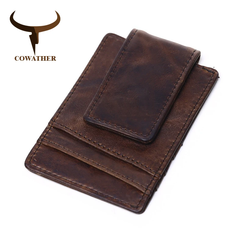 

COWATHER Crzay horse leather Card&ID holders top cow genuine leather wallets for men male purse porte carte K011 free shipping