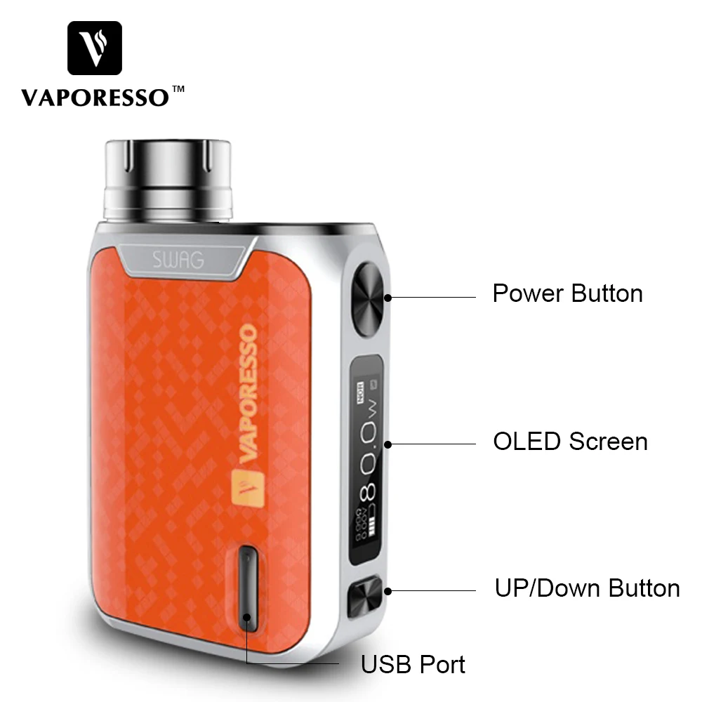 Оригинальный боксмод Vaporesso Swag TC 80 Вт 0 91 дюймовый экран вейп мод подходит для NRG SE
