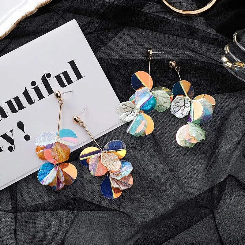 Свежие летние серьги для женщин в виде цветов с блестками длинные висячие