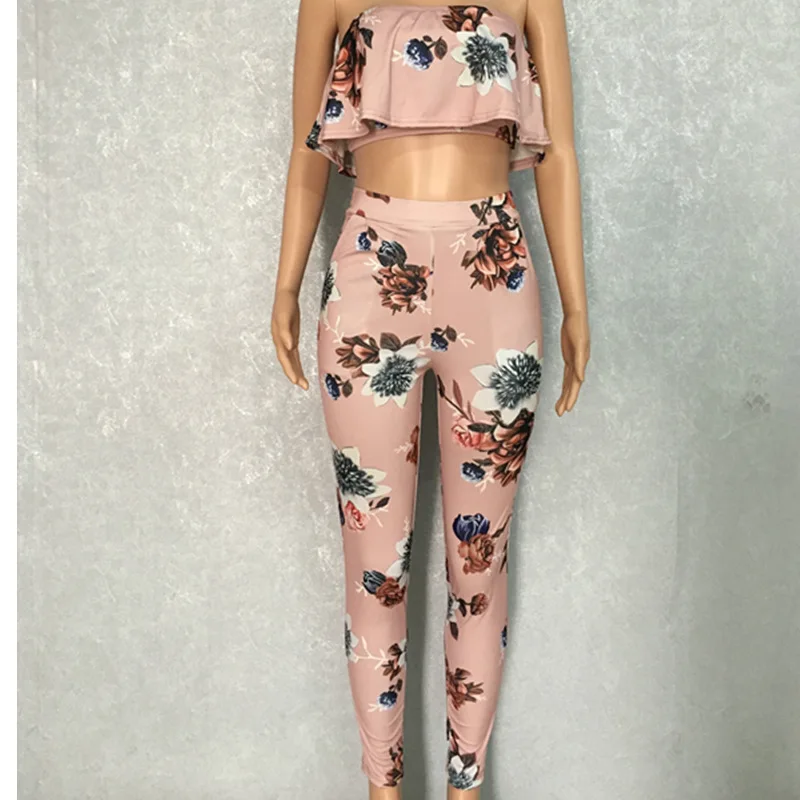 Для женщин летние пикантные из двух частей Наборы для ухода за кожей Printed Crop Топы