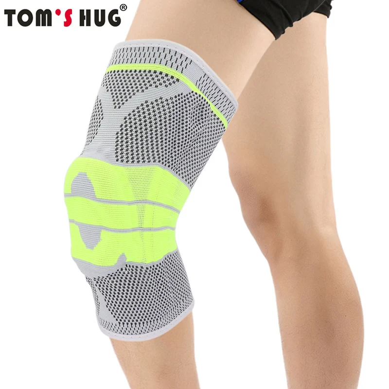 

Tom's Hug Silicon Pad Spring Support Knee Brace 1 Pcs Leg Arthritis Injury Gym Sleeve Knee Pad Warm Grey Green Meniscus Kneepad