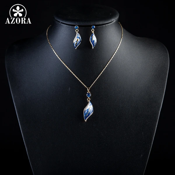 Набор украшений AZORA с золотистым цветом и рисунком масляной живописи в виде сережек и ожерелья TG0033.