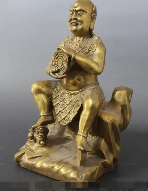 S5199 10&quot Bronze Carved Japanese Samurai Warrior Hold Gua On Foo Fu Dog Lion Statue | Дом и сад