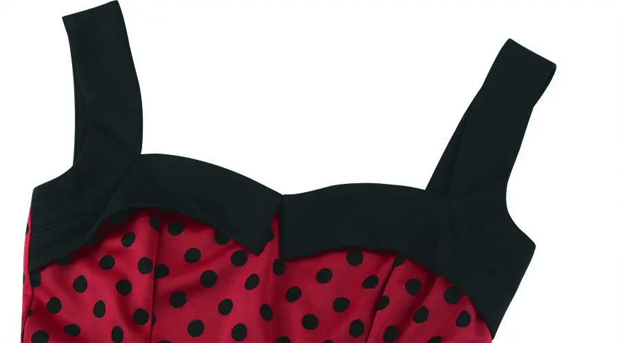 Красное платье в горошек на бретелях-спагетти без бретелек с открытой спиной