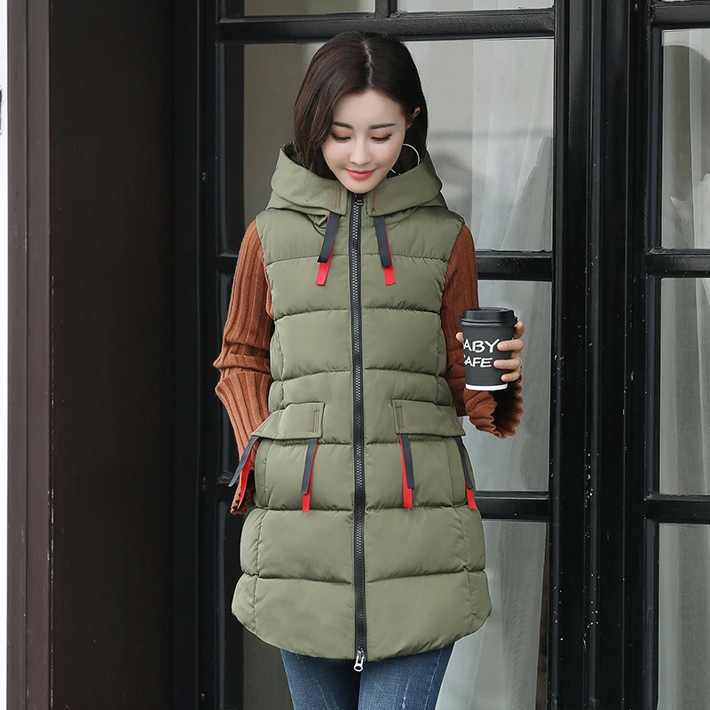 Женский хлопковый жилет с принтом зимняя Лоскутная куртка без рукавов капюшоном