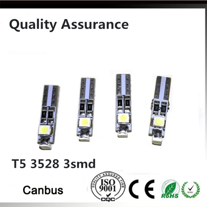 1 шт. авто LED T5 3 led smd 3528 canbus клиновидная Светодиодная лампа белая панель с
