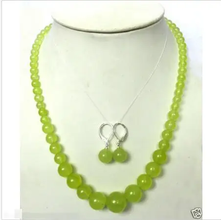 Wholesale price 16new ^^^^New 6-14mm Peridot jade Round Beads Necklace + Earrings 18 &quot | Украшения и аксессуары