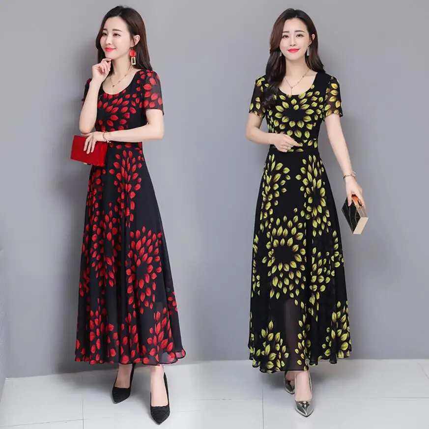 Повседневное шифоновое платье цветочный принт летнее 2019 женская обувь Vestidos дамы