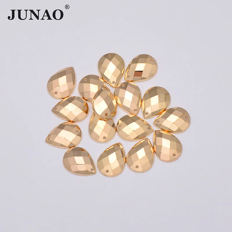 JUNAO 10mm Gold Color Crystal Sewing Rhinestones Square Acrylic Stones Flat Back Gems Sew On Strass Applique for Jewelry Crafts | Дом и сад